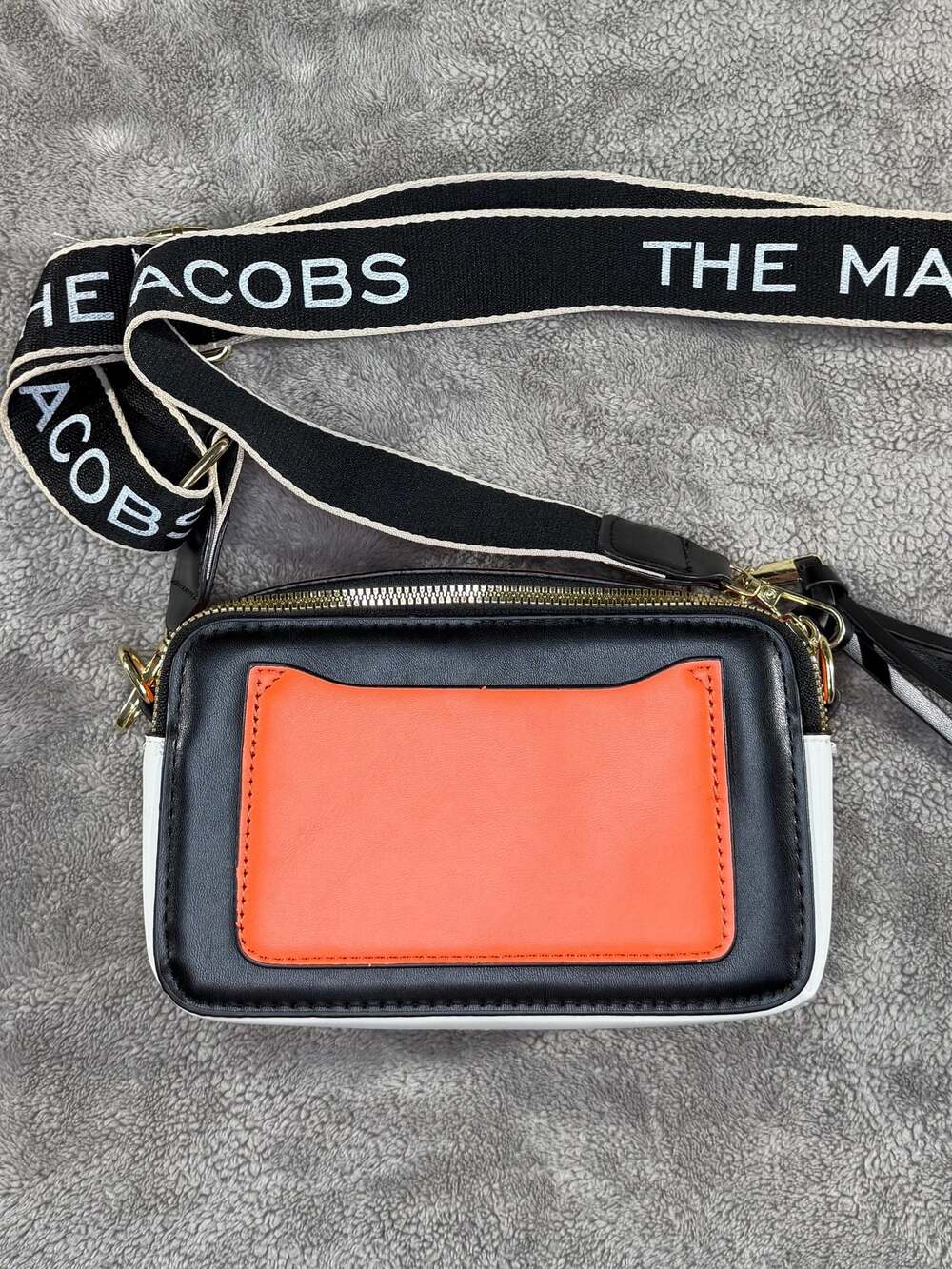Marc Jacobs The Snapshot Colorblock Leather Crossbody Bag Black Orange White - Picture 2 of 8